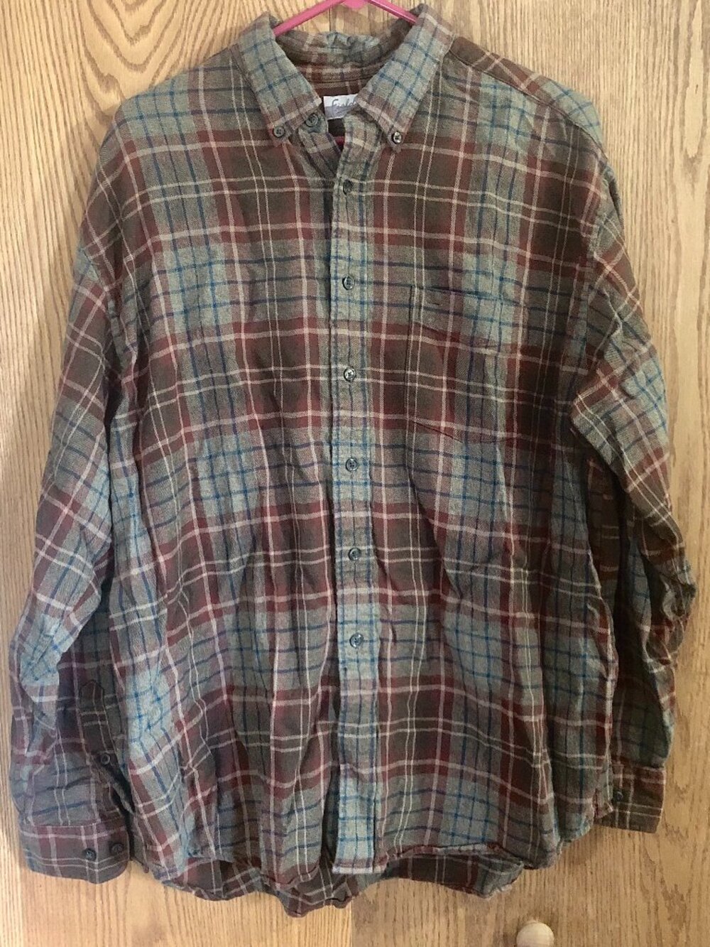 Fieldmaster Mens XL Plaid Flannel Shirt 100% Cotton Button Down